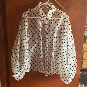 Sheer Polka Dot Blouse - Black and White
